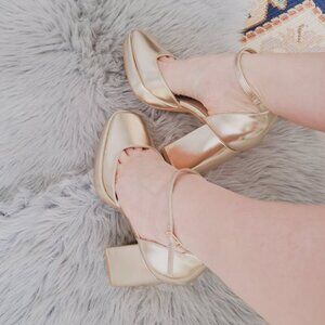 New COCO MELA Light Metallic Champagne Platform Mary-Jane Block Heel- E…